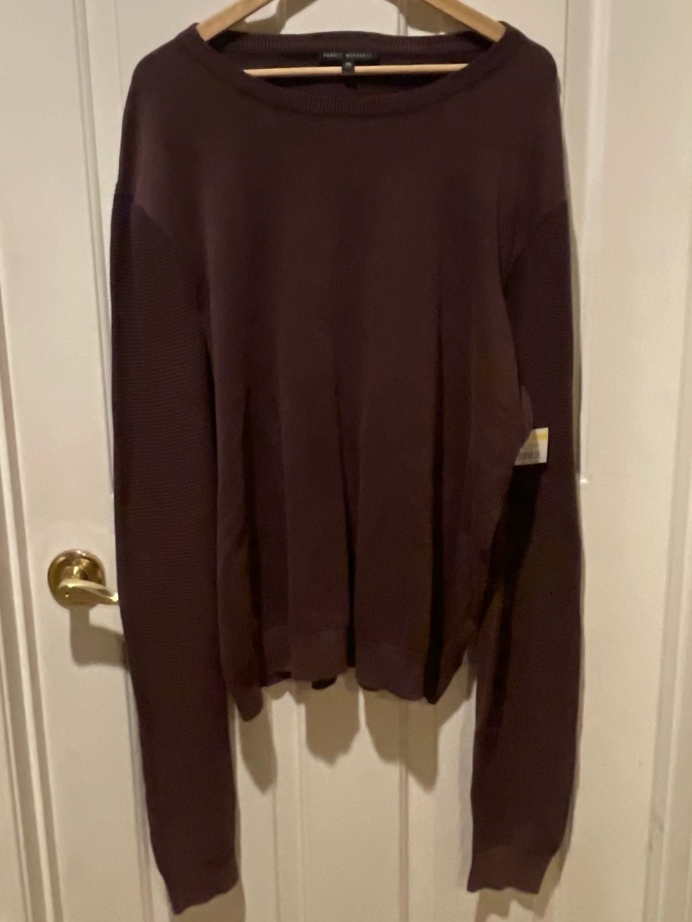 Robert Barakett Plum Cotton Crewneck Sweater XXL Textured Sleeve Luxury Casual